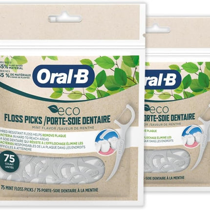 Oral-B eco Sustainable Dental Floss Picks Mint 75 Picks (Pack of 4)