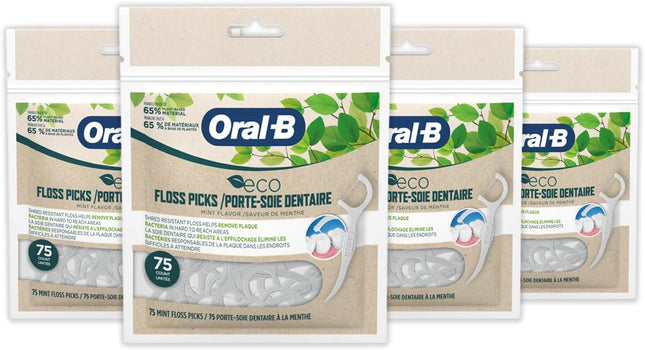 Oral-B eco Sustainable Dental Floss Picks Mint 75 Picks (Pack of 4)