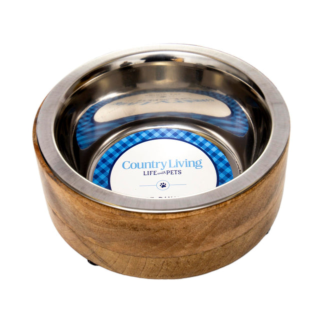 Country Living Stainless Steel Dog Bowl with Cylindrical Mango Wood Holder Durable & Stylish Dish Available in 3 Sizes Sustainable Dog Feeding Solution (1 Pint)