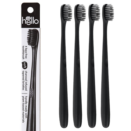 hello Charcoal Soft Toothbrush with Activated Charcoal from Sustainable Bamboo BPA- Free Made from Plant-Based Materials 4 Pack
