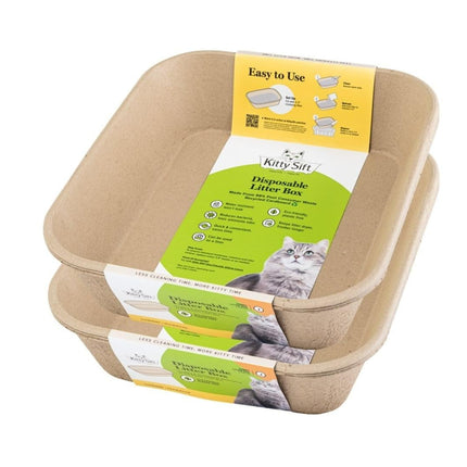 Kitty Sift (6-Pack) Disposable Cat Litter Box Sustainable Clean - Jumbo 6-Pack