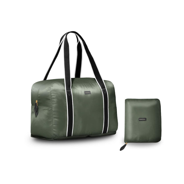 Foldable Duffle Bag for Travel | Lightweight Water-Resistant Carry On Bag | Sustainable and Durable Nylon Safari Green