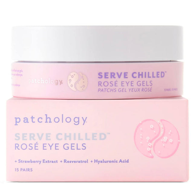 Patchology Serve Chilled Rosé Eye Gels - Eye Patches for Puffy eyes & Dark Circles Gel Eye Patches Under Eye Mask w/Hyaluronic Acid Eye Treatment Products & Mini Beauty Products (15 Pairs/Jar)