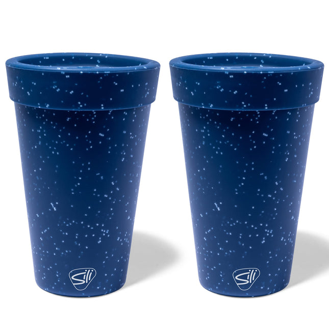 Silipint: Silicone 16oz Coffee Tumblers: 2 Pack Blue Speckled - Unbreakable Cups Reusable Sustainable Flexible Hot & Cold Drinks
