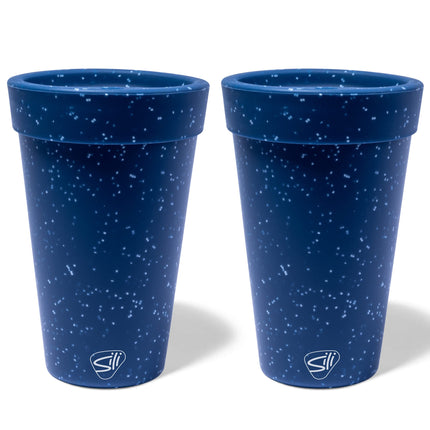 Silipint: Silicone 16oz Coffee Tumblers: 2 Pack Blue Speckled - Unbreakable Cups Reusable Sustainable Flexible Hot & Cold Drinks
