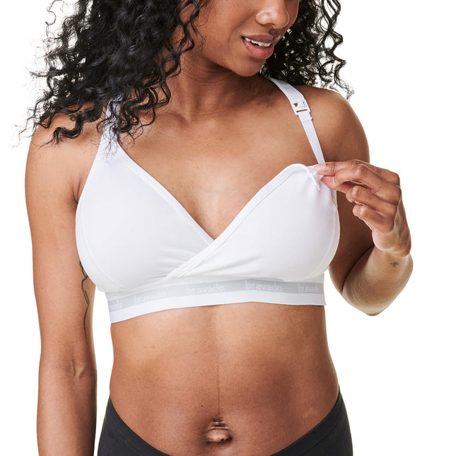 Bravado Designs Womens Original Sleep Nursing Bra Regular Cup Maternity Bra for Breastfeeding White Sustainable Fabric Medium