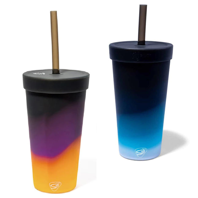 Silipint: Silicone 22oz Straw Tumblers: 2 Pack - Sun Storm & Moon Beam - Unbreakable Sustainable Hot/Cold Airtight Lid Travel